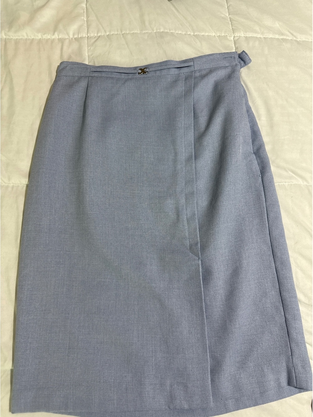 Light Blue Knee-Length Pencil Skirt with Side Button Detail